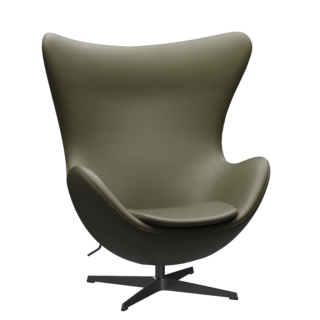 3316 Ägget loungestol, stomme i svart av Arne Jacobsen - Essential læder - Moss Green - Jacobsen Plus