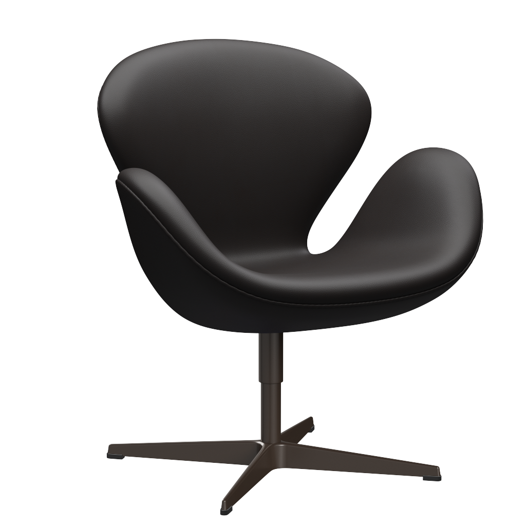 3320 Svanen Loungefåtölj, stomme i brun brons av Arne Jacobsen - Aura læder - Black Brown - Jacobsen Plus