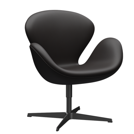 3320 Svanen loungefåtölj, stomme i svart av Arne Jacobsen - Aura læder - Black Brown - Jacobsen Plus