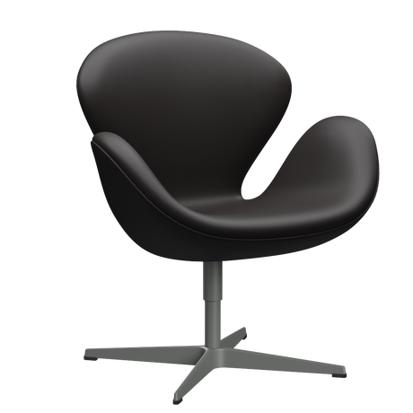 3320 Svanen Loungefåtölj, stativ i silvergrå av Arne Jacobsen - Aura læder - Black Brown - Jacobsen Plus