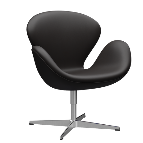 3320 Svanen loungefåtölj, stomme i borstat Aluminium av Arne Jacobsen - Aura læder - Black Brown - Jacobsen Plus