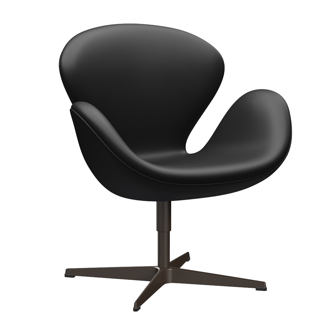3320 Svanen Loungefåtölj, stomme i brun brons av Arne Jacobsen - Aura læder - Black - Jacobsen Plus