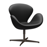 3320 Svanen Loungefåtölj, stomme i brun brons av Arne Jacobsen - Aura læder - Black - Jacobsen Plus