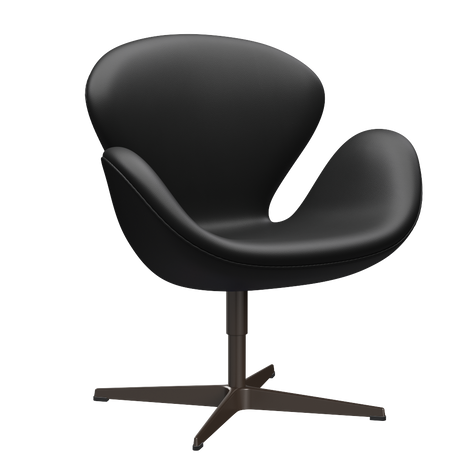 3320 Svanen Loungefåtölj, stomme i brun brons av Arne Jacobsen - Aura læder - Black Brown - Jacobsen Plus