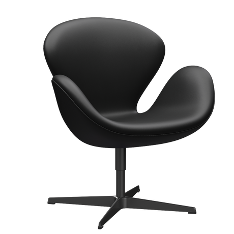 3320 Svanen loungefåtölj, stomme i svart av Arne Jacobsen - Aura læder - Black Brown - Jacobsen Plus