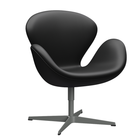 3320 Svanen Loungefåtölj, stativ i silvergrå av Arne Jacobsen - Aura læder - Black Brown - Jacobsen Plus