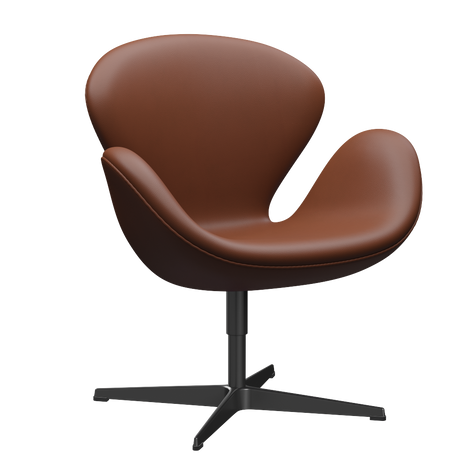 3320 Svanen loungefåtölj, stomme i svart av Arne Jacobsen - Aura læder - Black Brown - Jacobsen Plus