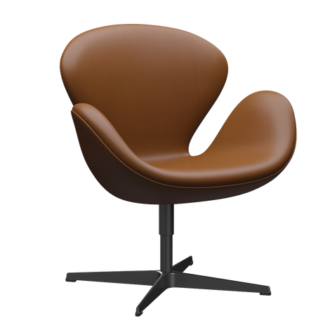 3320 Svanen loungefåtölj, stomme i svart av Arne Jacobsen - Aura læder - Black Brown - Jacobsen Plus