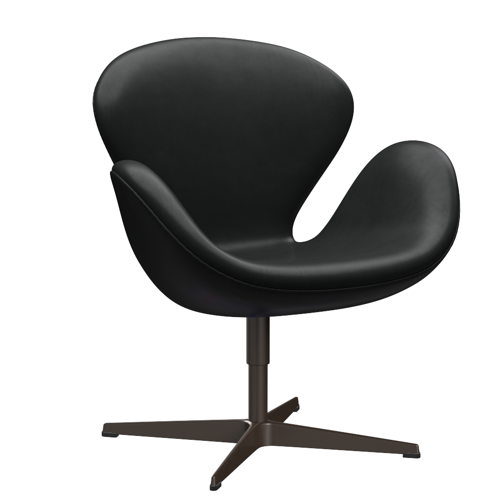3320 Svanen Loungefåtölj, stomme i brun brons av Arne Jacobsen - Grace læder - Black - Jacobsen Plus