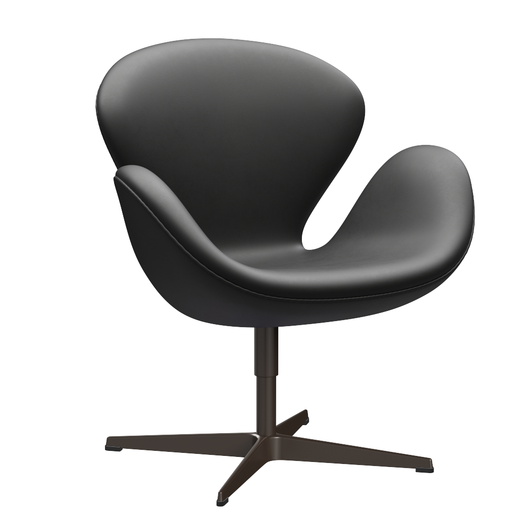 3320 Svanen Loungefåtölj, stomme i brun brons av Arne Jacobsen - Essential læder - Black - Jacobsen Plus