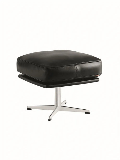 Oksen Fotpall av Arne Jacobsen - Aura læder (svart) / Base i børstet aluminium - Jacobsen Plus