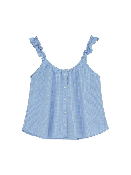 Frill Topp, check mix blå från Aiayu - M - Jacobsen Plus