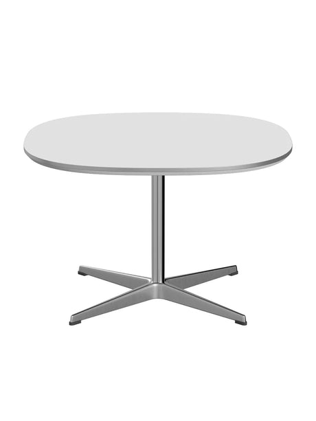 Piet Hein A202 Soffbord, 75 x 75 cm från Fritz Hansen - Vit laminat m. alukant - Krom stel - Jacobsen Plus