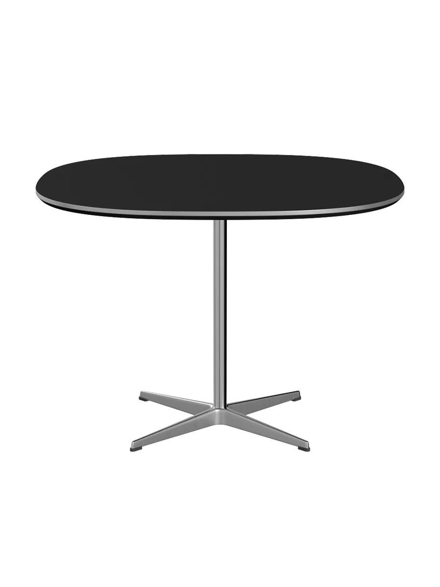 Piet Hein A603 cafébord, 100 x 100 cm från Fritz Hansen - Svart laminat m. alukant - Krom stel - Jacobsen Plus
