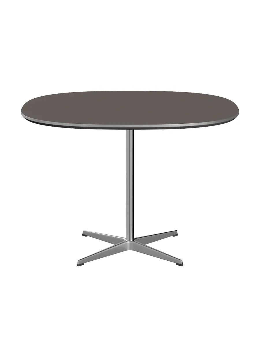 Piet Hein A603 cafébord, 100 x 100 cm från Fritz Hansen - Grå laminat m. alukant - Krom stel - Jacobsen Plus