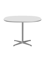 Piet Hein A603 cafébord, 100 x 100 cm från Fritz Hansen - Vit laminat m. alukant - Krom stel - Jacobsen Plus