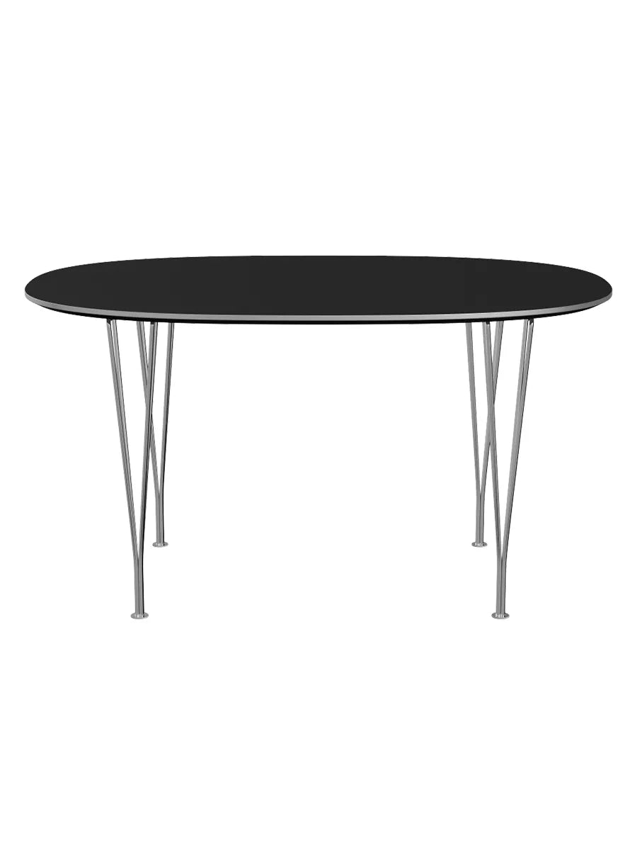 Piet Hein B611 Superellipse Matbord, 135 x 90 cm från Fritz Hansen - Svart laminat m. alukant - Krom stel - Jacobsen Plus