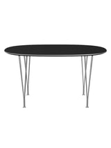 Piet Hein B611 Superellipse Matbord, 135 x 90 cm från Fritz Hansen - Svart laminat m. alukant - Krom stel - Jacobsen Plus