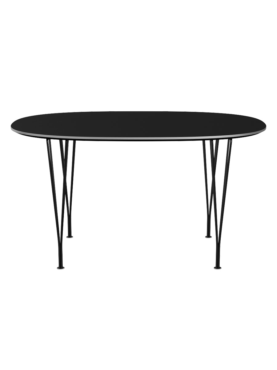 Piet Hein B611 Superellipse Matbord, 135 x 90 cm från Fritz Hansen - Svart laminat m. alukant - Svart stel - Jacobsen Plus