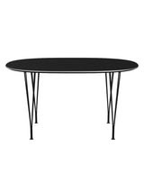 Piet Hein B611 Superellipse Matbord, 135 x 90 cm från Fritz Hansen - Svart laminat m. alukant - Svart stel - Jacobsen Plus