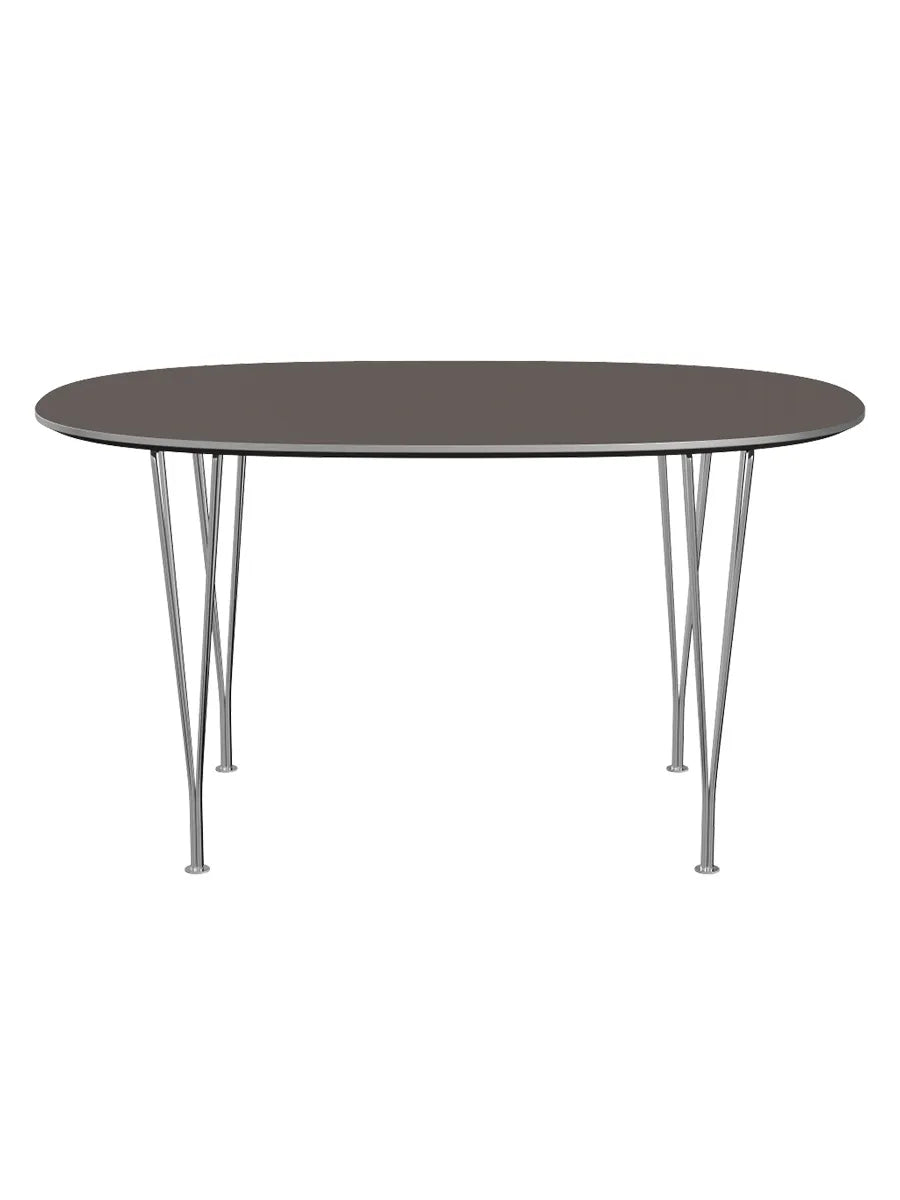 Piet Hein B611 Superellipse Matbord, 135 x 90 cm från Fritz Hansen - Grå laminat m. alukant - Krom stel - Jacobsen Plus