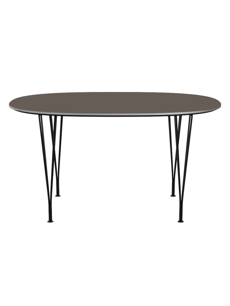 Piet Hein B611 Superellipse Matbord, 135 x 90 cm från Fritz Hansen - Grå laminat m. alukant - Svart stel - Jacobsen Plus