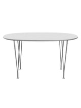 Piet Hein B611 Superellipse Matbord, 135 x 90 cm från Fritz Hansen - Vit laminat m. alukant - Krom stel - Jacobsen Plus