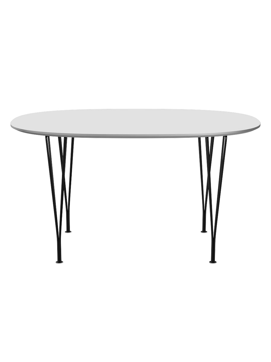 Piet Hein B611 Superellipse Matbord, 135 x 90 cm från Fritz Hansen - Vit laminat m. alukant - Svart stel - Jacobsen Plus