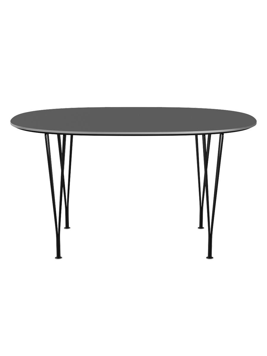 Piet Hein B611 Superellipse Matbord, 135 x 90 cm från Fritz Hansen - Grey Bromo m. alukant - Svart stel - Jacobsen Plus