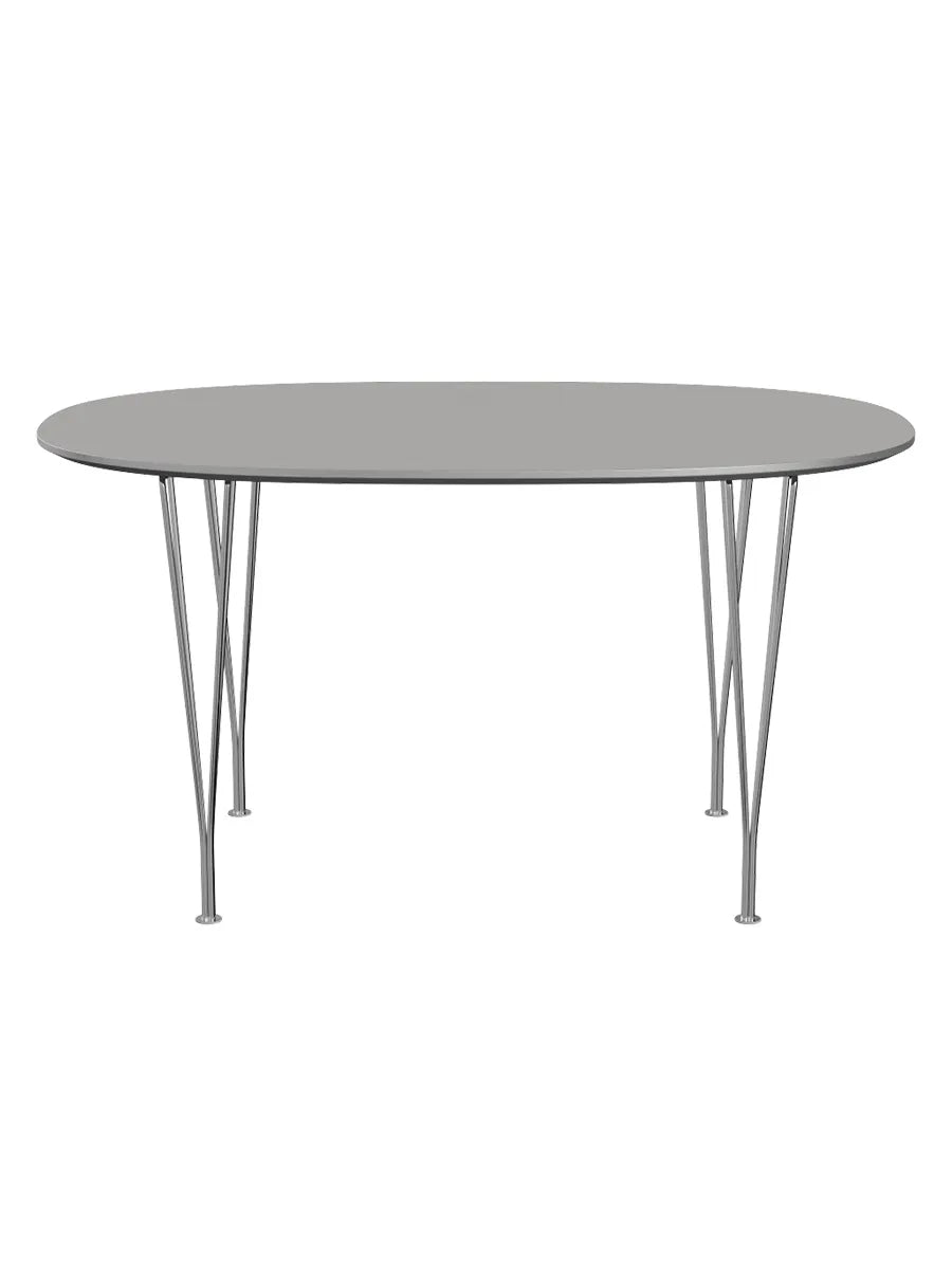 Piet Hein B611 Superellipse Matbord, 135 x 90 cm från Fritz Hansen - Grey Efeso m. alukant - Krom stel - Jacobsen Plus