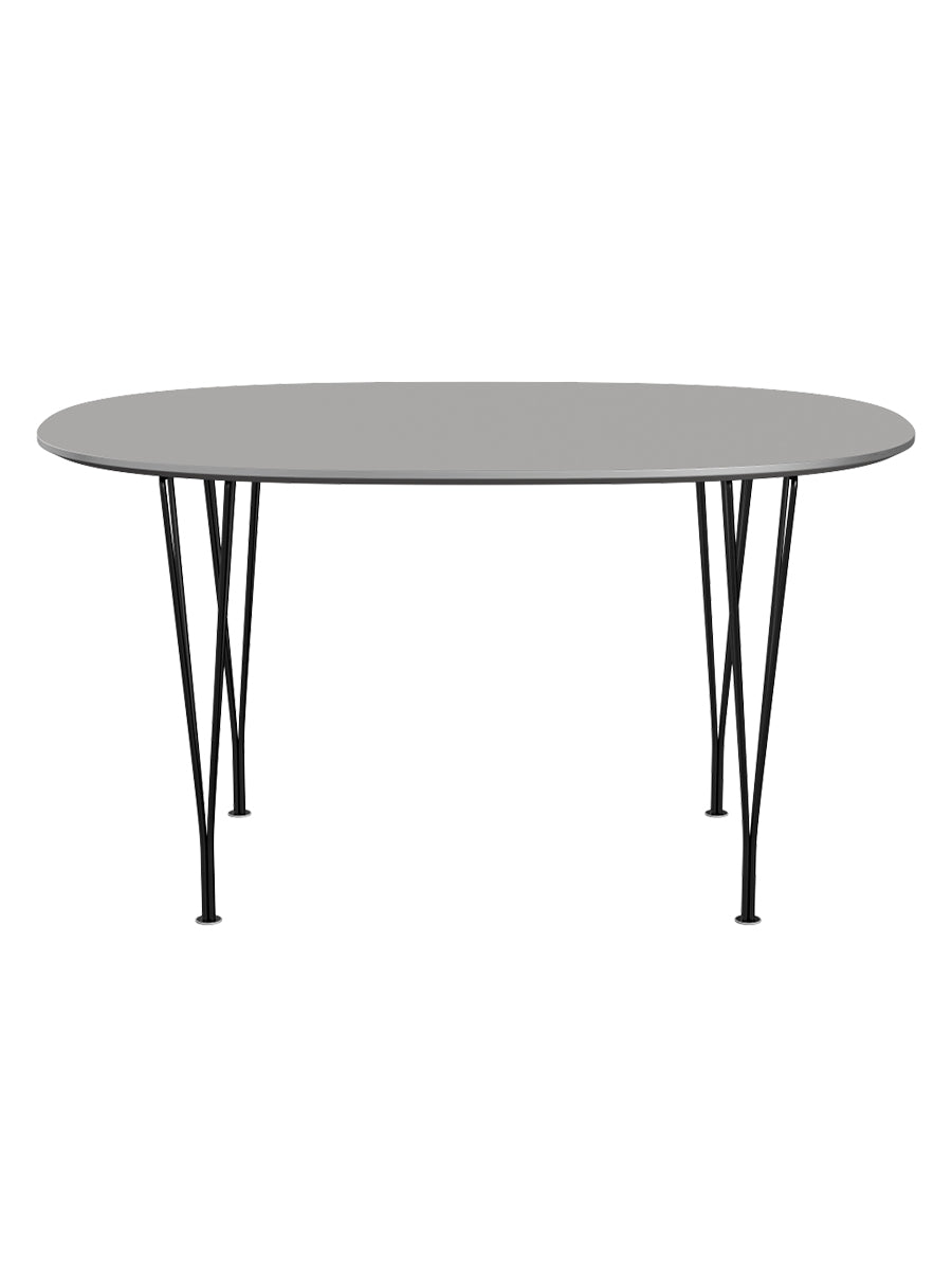 Piet Hein B611 Superellipse Matbord, 135 x 90 cm från Fritz Hansen - Grey Efeso m. alukant - Svart stel - Jacobsen Plus