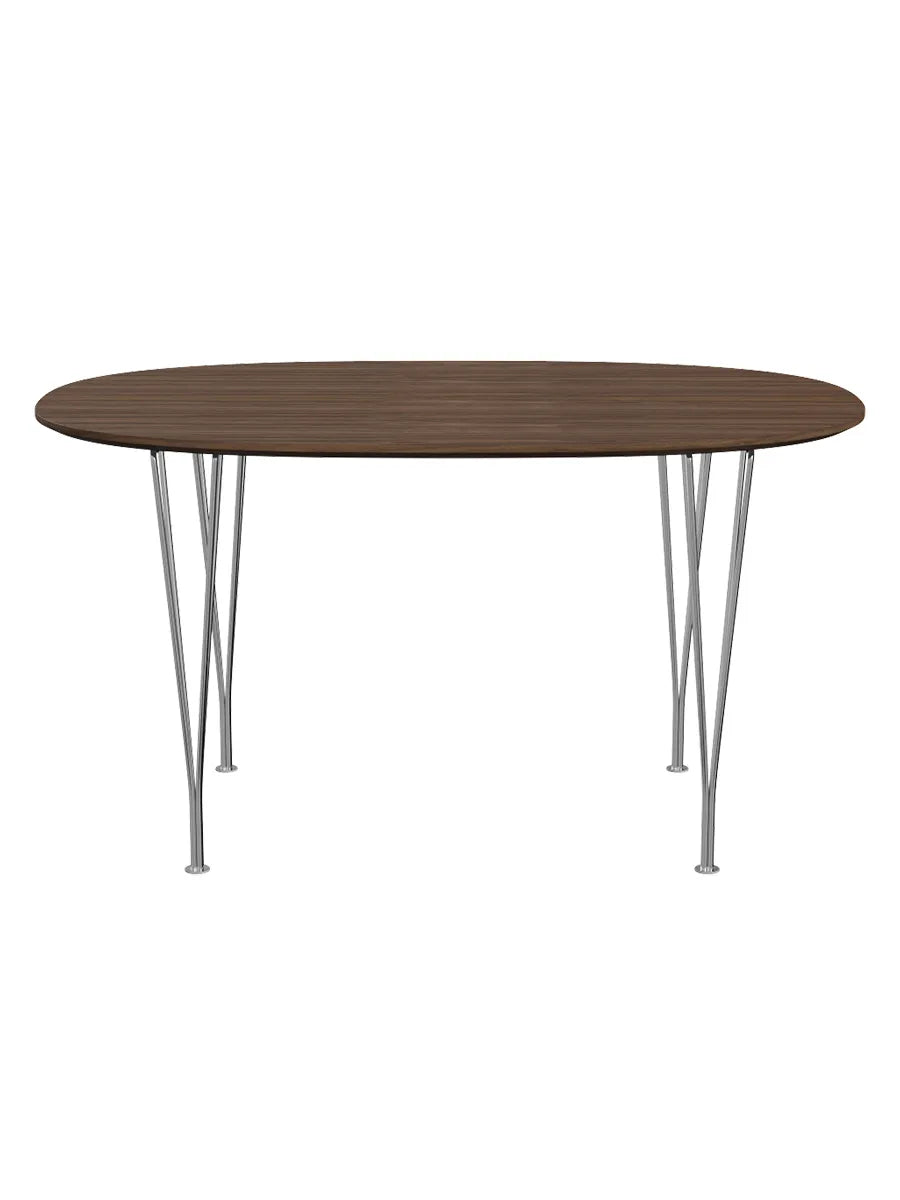 Piet Hein B611 Superellipse Matbord, 135 x 90 cm från Fritz Hansen - Valnöt finér m. finérkant - Krom stel - Jacobsen Plus
