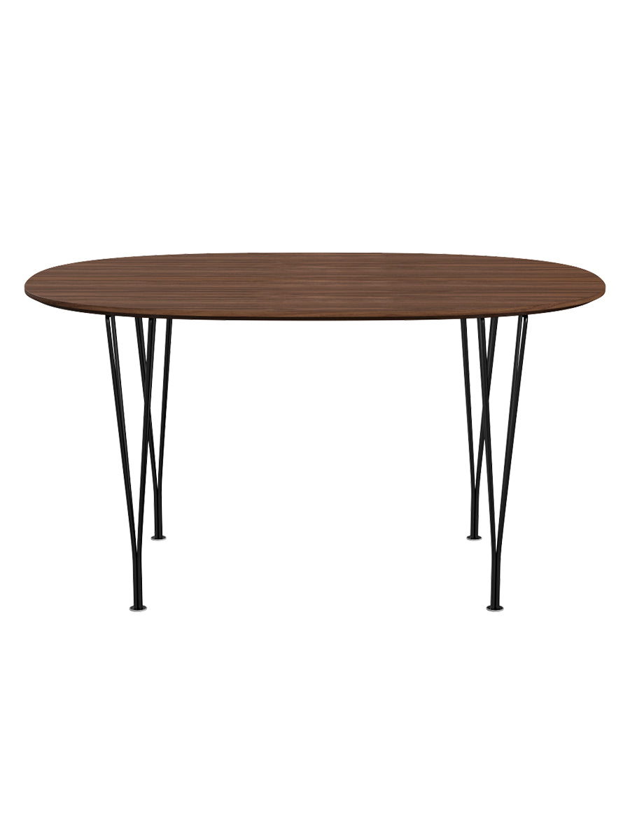 Piet Hein B611 Superellipse Matbord, 135 x 90 cm från Fritz Hansen - Valnöt finér m. finérkant - Svart stel - Jacobsen Plus