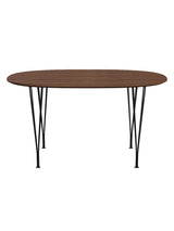Piet Hein B611 Superellipse Matbord, 135 x 90 cm från Fritz Hansen - Valnöt finér m. finérkant - Svart stel - Jacobsen Plus