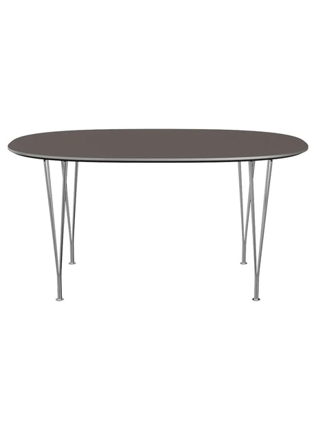 Piet Hein B612 Superellipse matbord, 150 x 100 cm från Fritz Hansen - Vit laminat m. alukant - Krom stel - Jacobsen Plus