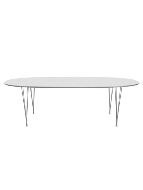 Piet Hein B614 Superellipse matbord, 240 x 120 cm från Fritz Hansen - Vit laminat m. alukant - Krom stel - Jacobsen Plus
