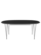 Piet Hein B619 Superellipse utdragbart bord, 180/300 x 120 cm från Fritz Hansen - Svart laminat m. alukant - Krom stel - Jacobsen Plus