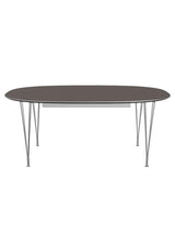 Piet Hein B619 Superellipse utdragbart bord, 180/300 x 120 cm från Fritz Hansen - Grå laminat m. alukant - Krom stel - Jacobsen Plus