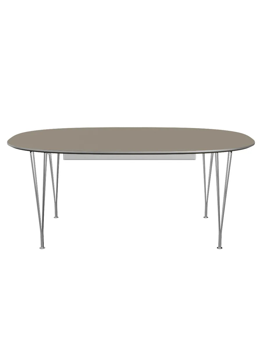 Piet Hein B619 Superellipse utdragbart bord, 180/300 x 120 cm från Fritz Hansen - Brown Ottawa m. alukant - Krom stel - Jacobsen Plus