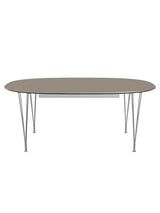 Piet Hein B619 Superellipse utdragbart bord, 180/300 x 120 cm från Fritz Hansen - Brown Ottawa m. alukant - Krom stel - Jacobsen Plus