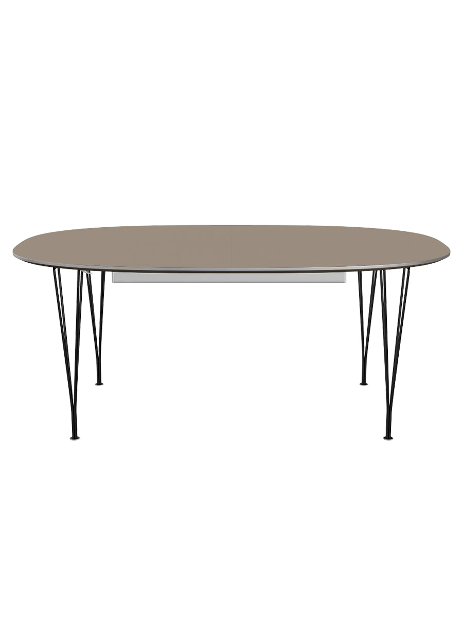 Piet Hein B619 Superellipse utdragbart bord, 180/300 x 120 cm från Fritz Hansen - Brown Ottawa m. alukant - Svart stel - Jacobsen Plus