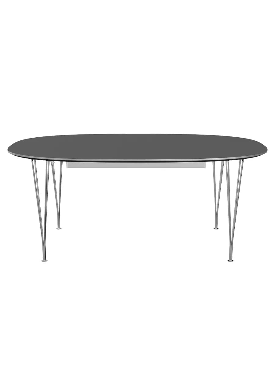 Piet Hein B619 Superellipse utdragbart bord, 180/300 x 120 cm från Fritz Hansen - Grey Bromo m. alukant - Krom stel - Jacobsen Plus