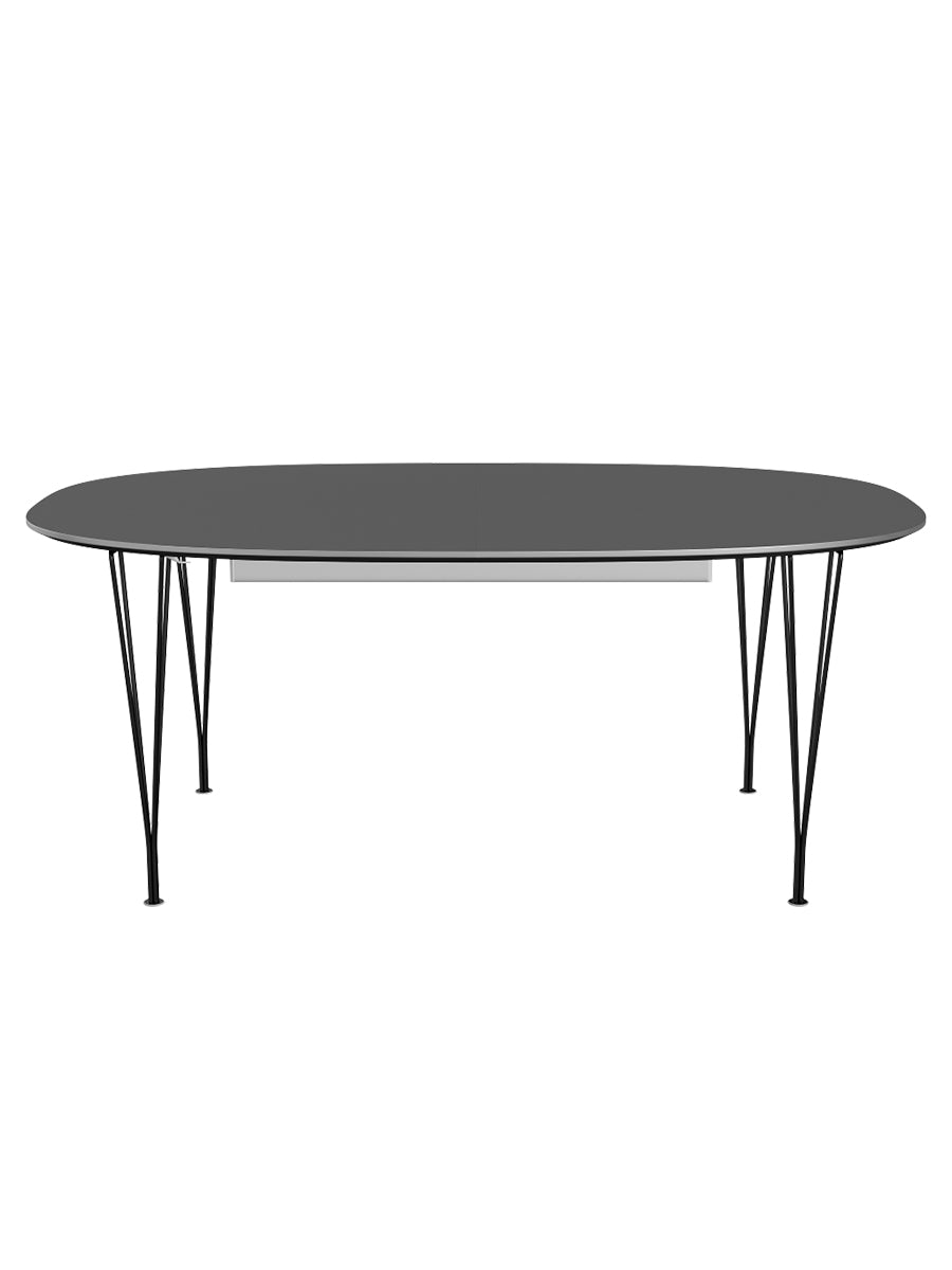 Piet Hein B619 Superellipse utdragbart bord, 180/300 x 120 cm från Fritz Hansen - Grey Bromo m. alukant - Svart stel - Jacobsen Plus