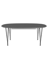 Piet Hein B619 Superellipse utdragbart bord, 180/300 x 120 cm från Fritz Hansen - Grey Bromo m. alukant - Svart stel - Jacobsen Plus