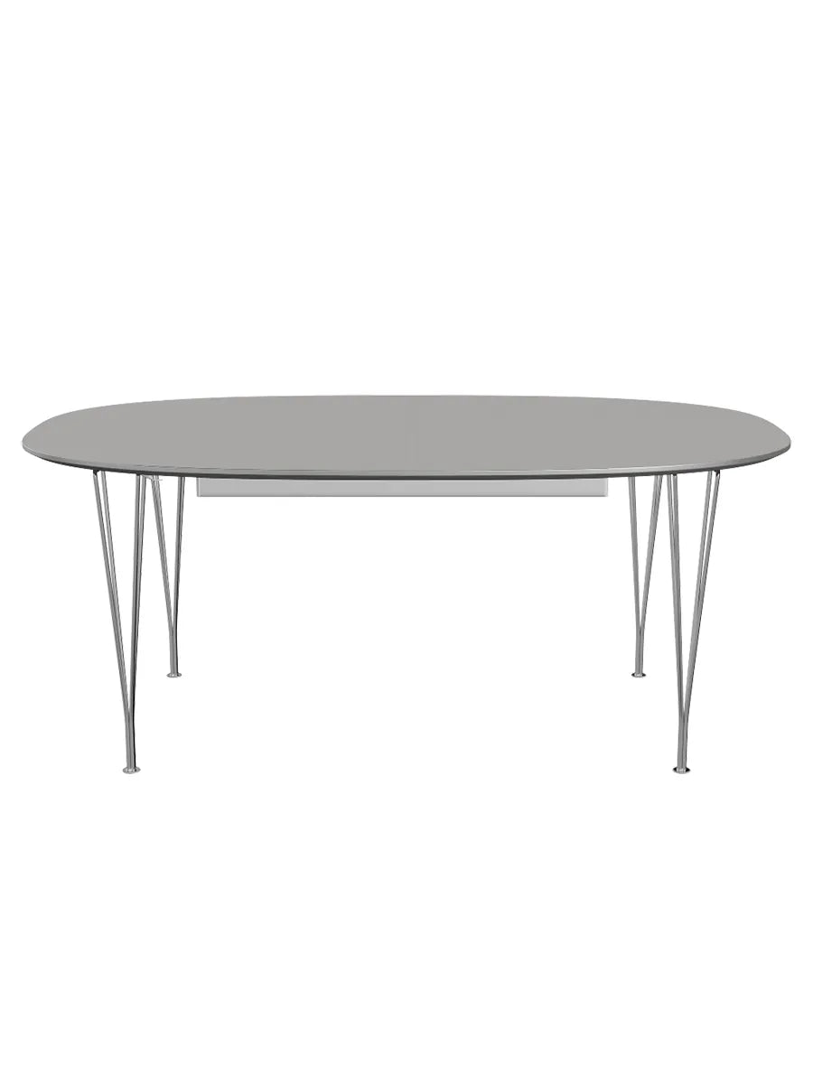 Piet Hein B619 Superellipse utdragbart bord, 180/300 x 120 cm från Fritz Hansen - Grey Efeso m. alukant - Krom stel - Jacobsen Plus