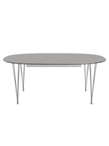 Piet Hein B619 Superellipse utdragbart bord, 180/300 x 120 cm från Fritz Hansen - Grey Efeso m. alukant - Krom stel - Jacobsen Plus