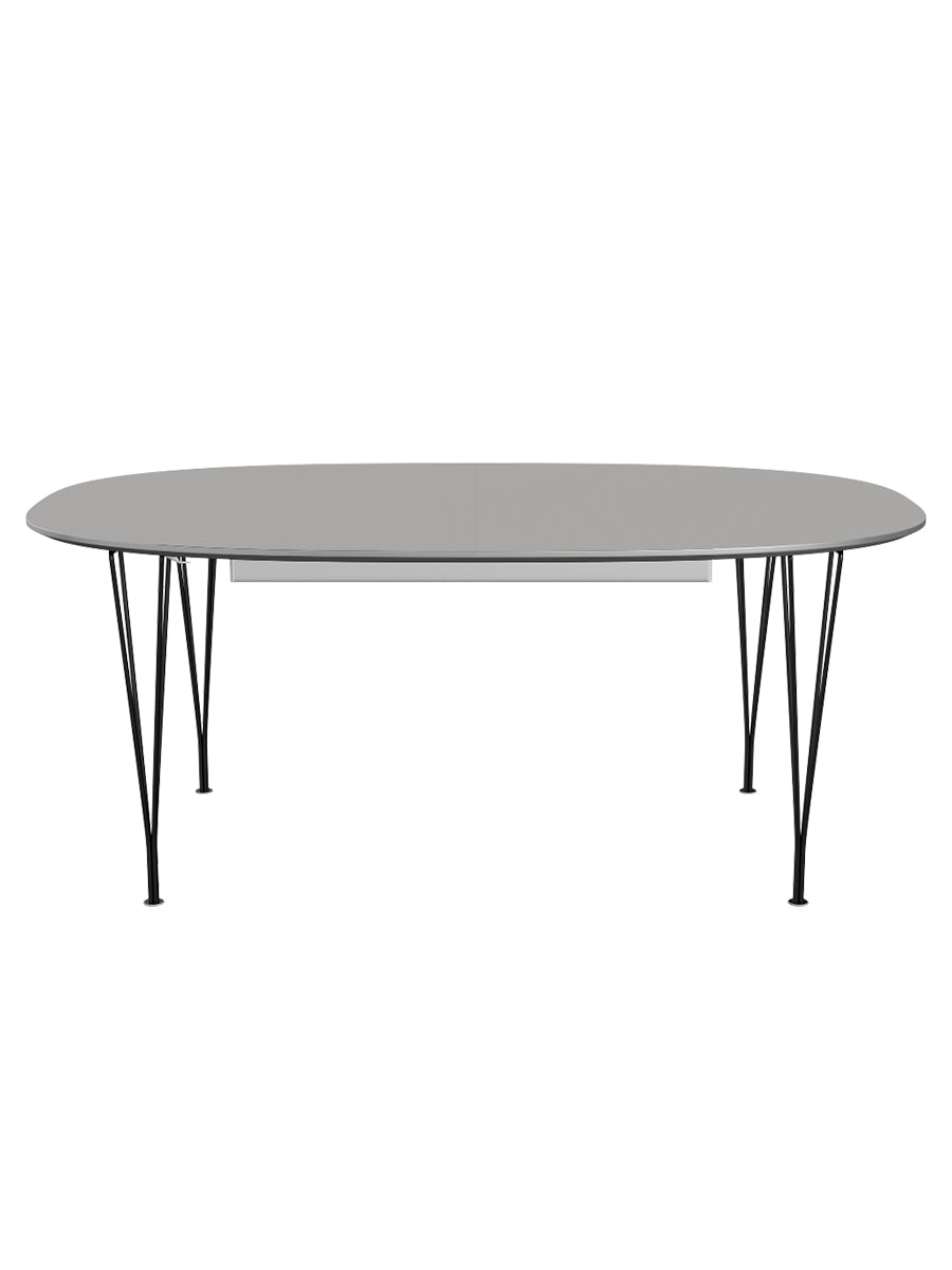Piet Hein B619 Superellipse utdragbart bord, 180/300 x 120 cm från Fritz Hansen - Grey Efeso m. alukant - Svart stel - Jacobsen Plus