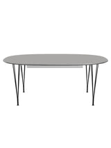 Piet Hein B619 Superellipse utdragbart bord, 180/300 x 120 cm från Fritz Hansen - Grey Efeso m. alukant - Svart stel - Jacobsen Plus