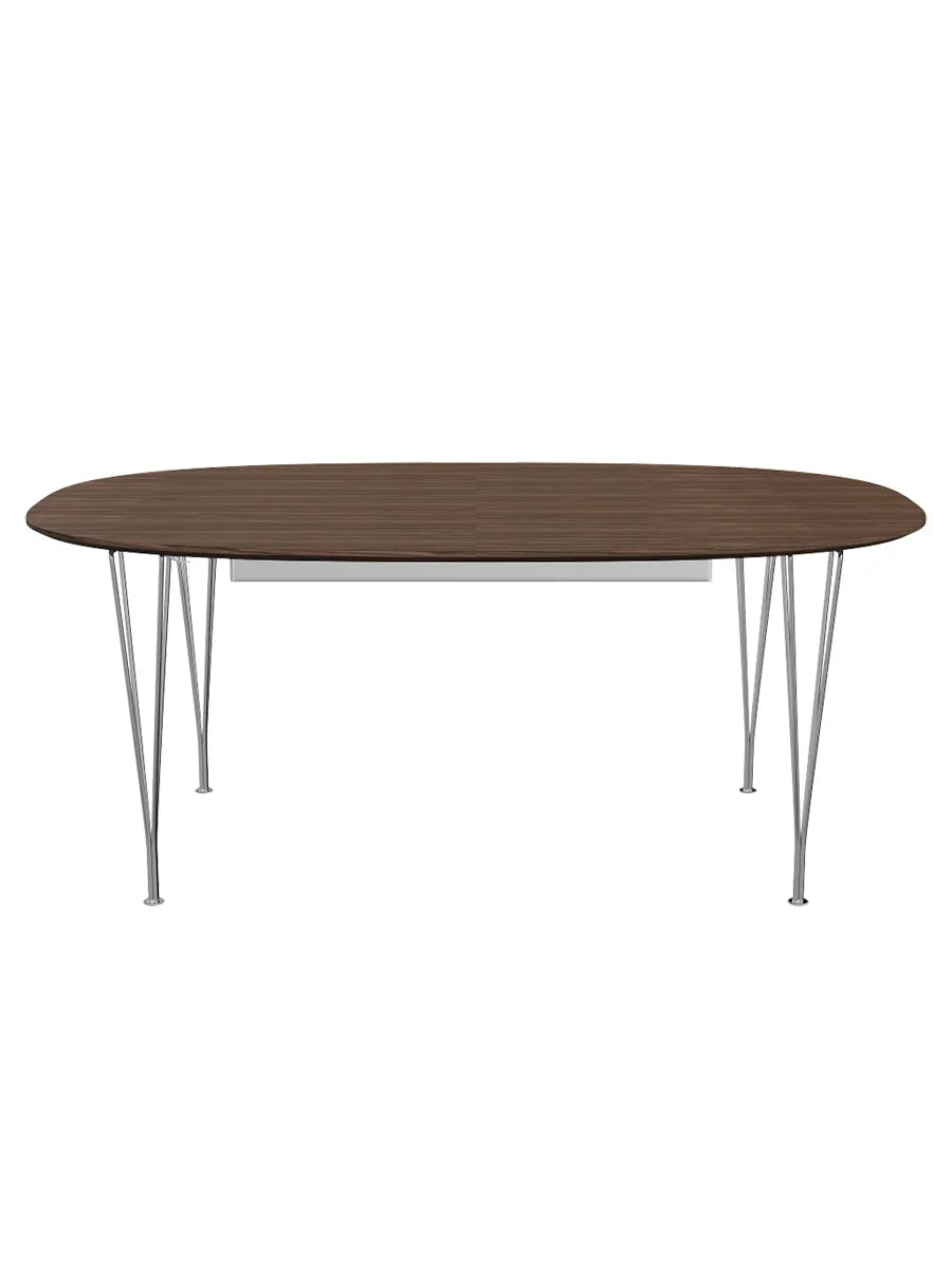 Piet Hein B619 Superellipse utdragbart bord, 180/300 x 120 cm från Fritz Hansen - Valnöt finér m. finérkant - Krom stel - Jacobsen Plus