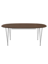 Piet Hein B619 Superellipse utdragbart bord, 180/300 x 120 cm från Fritz Hansen - Valnöt finér m. finérkant - Krom stel - Jacobsen Plus
